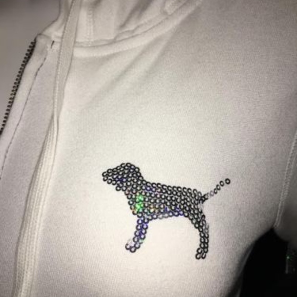 Pink Victoria’s Secret Bling Hoodie zipper sequin color block soft warm sweater - Picture 3 of 8